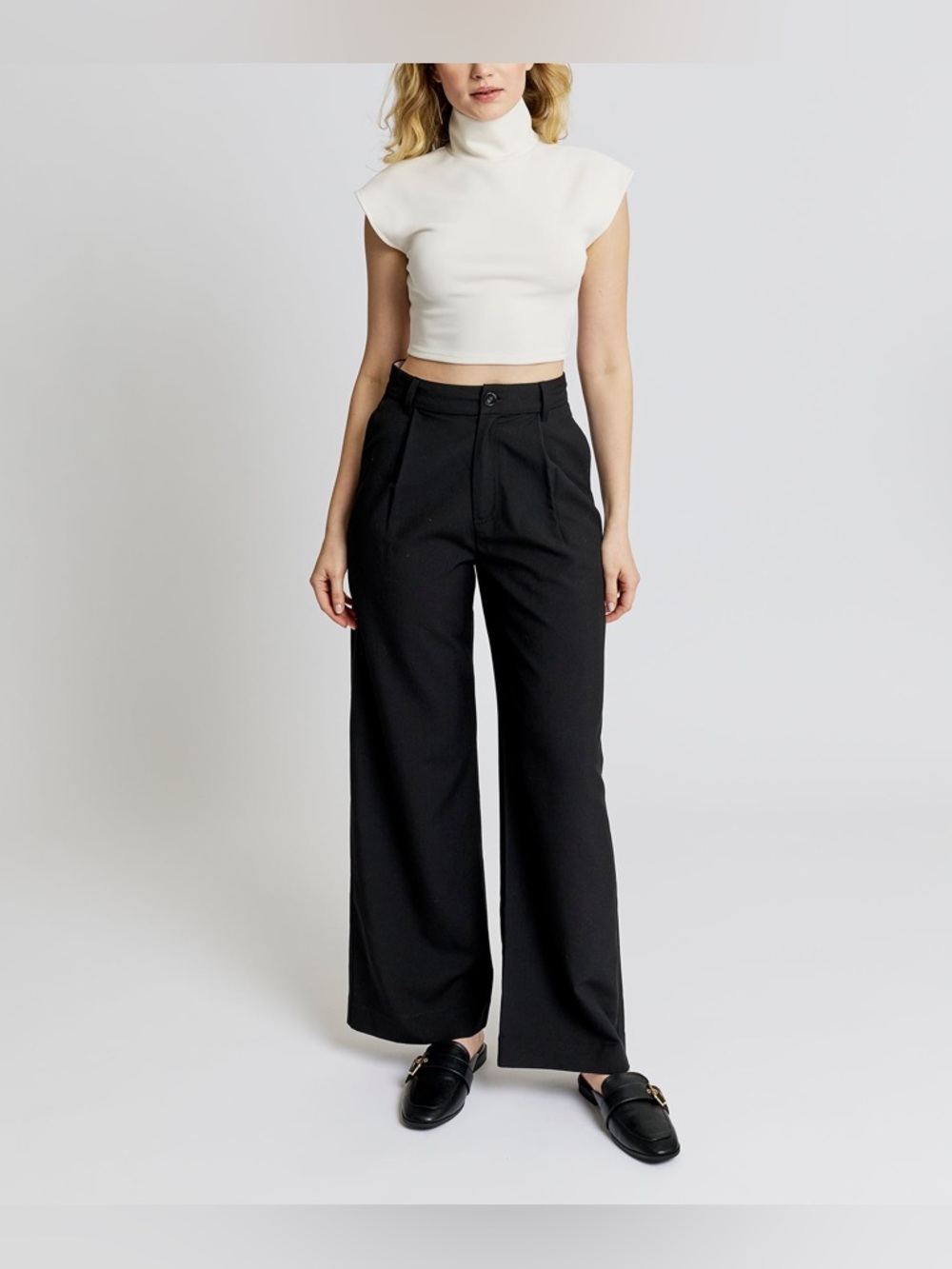 LBLC The Label Finley Trouser Revolve Pleased Mid Rise Wide Leg Black NEW XS